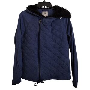 UGG blue asymmetrical zipper quilted jacket with hood size medium